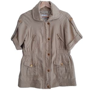 🍒 LAL Live A Little 100% Linen Short Sleeve Jacket Beige Sz S *Wear